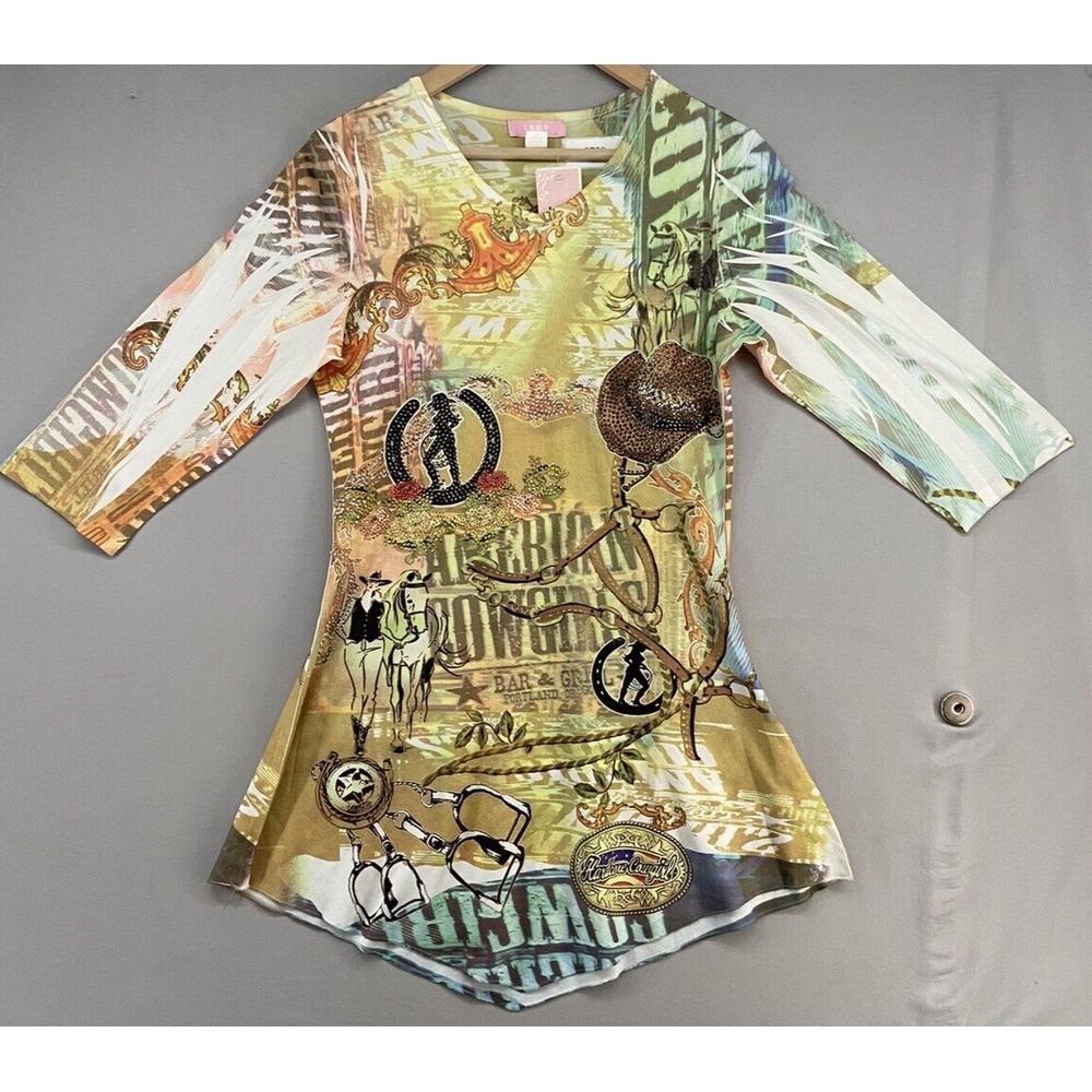 Lady Noiz Womens Dress-Long Blouse SMALL‎ -Cowgirl-Horses-Western-Horses-Rodeo